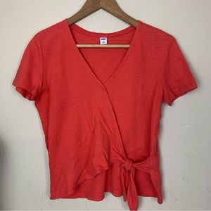 Old Navy Women’s Faux Wrap V-Neck Red Orange Short Sleeve Knit Top X-Small